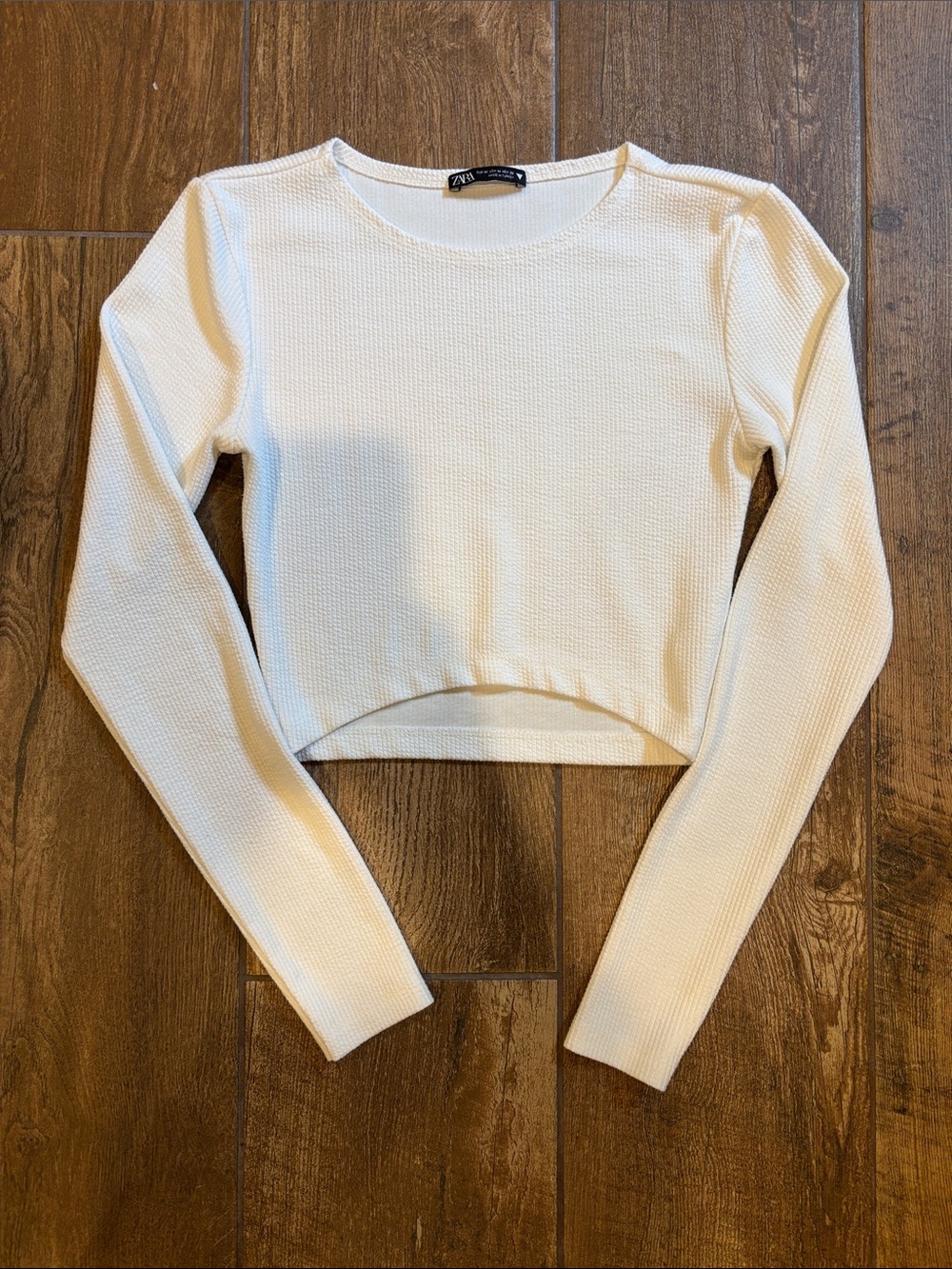 Zara Cream Textured Long-Sleeve Top